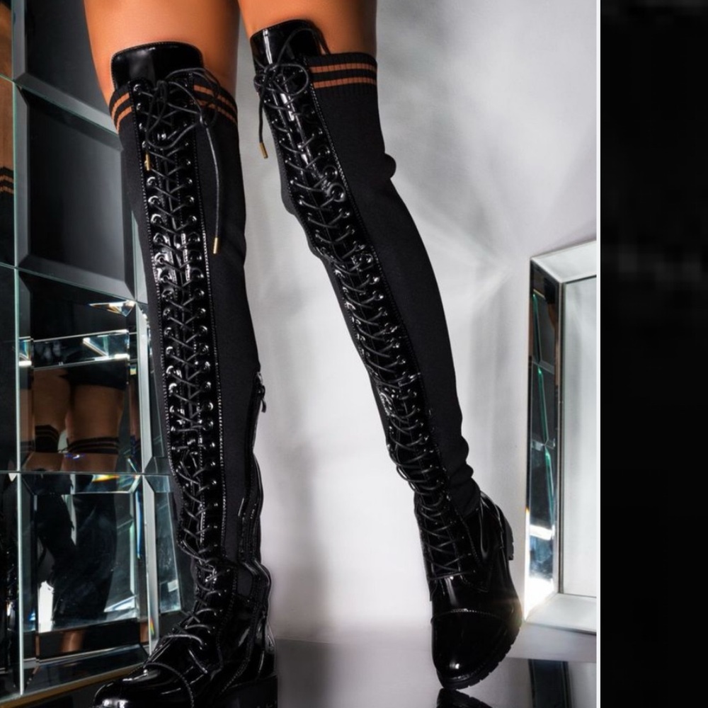 Black Over-the-Knee Lace-Up Boots - Women